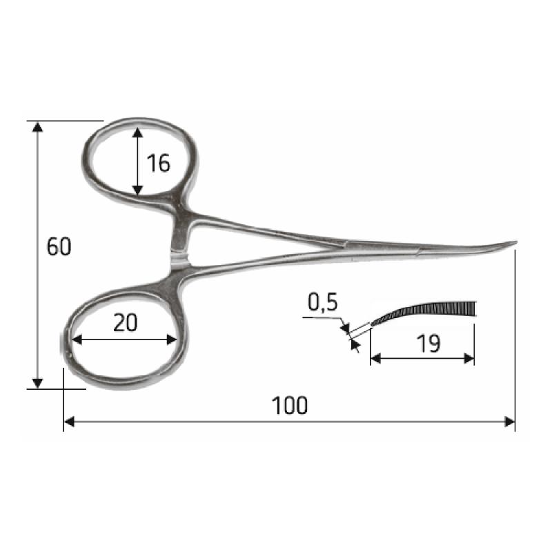 Затискач судинний (екстра тонкий) Mosquito, 10 см, вигнутий, J-17-354